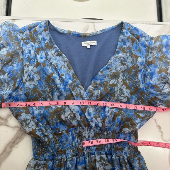 Le Ragazze Floral Maxi Dress XL Fit Flare Elastic Silk Blend Garden Party Fairy - Picture 7 of 16